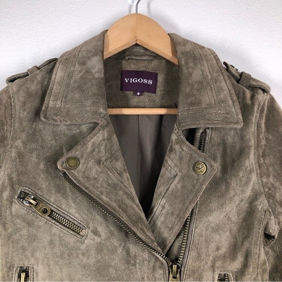 Vigoss Genuine Brown Suede Leather Moto Jacket Small - Picture 3 of 13